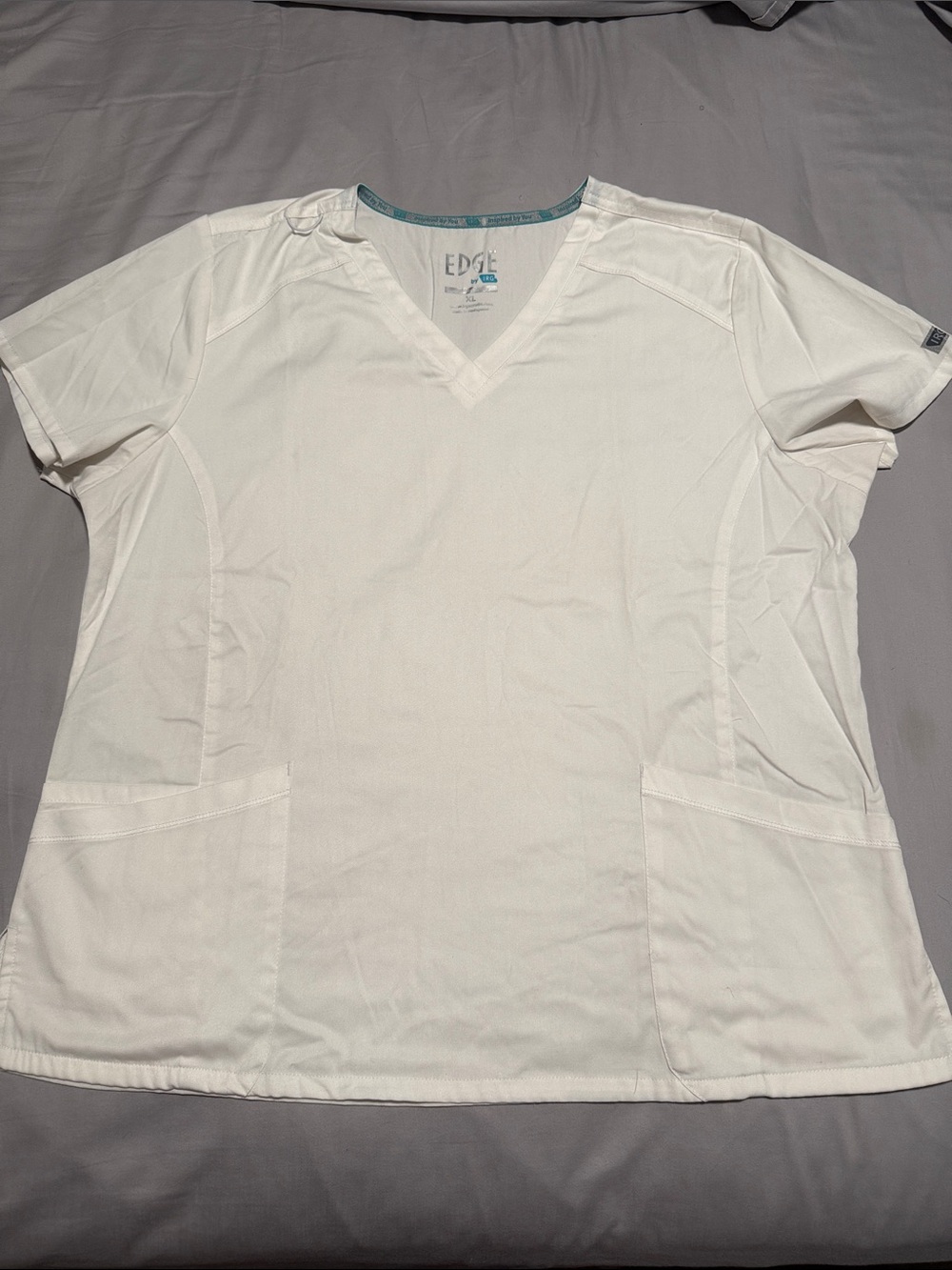 edge White V-Neck Short Sleeve Scrub Top